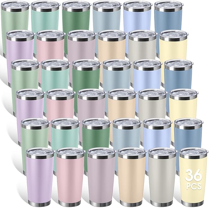 Sieral 36 Packs Stainless Steel Tumbler Bulk with Lid Vacuum Double Wall Insulated Travel Coffee Mug Powder Coated Tumbler Cup for Graduation Wedding Christmas Birthday Party(Matte Color, 20 oz) - Bloomnest