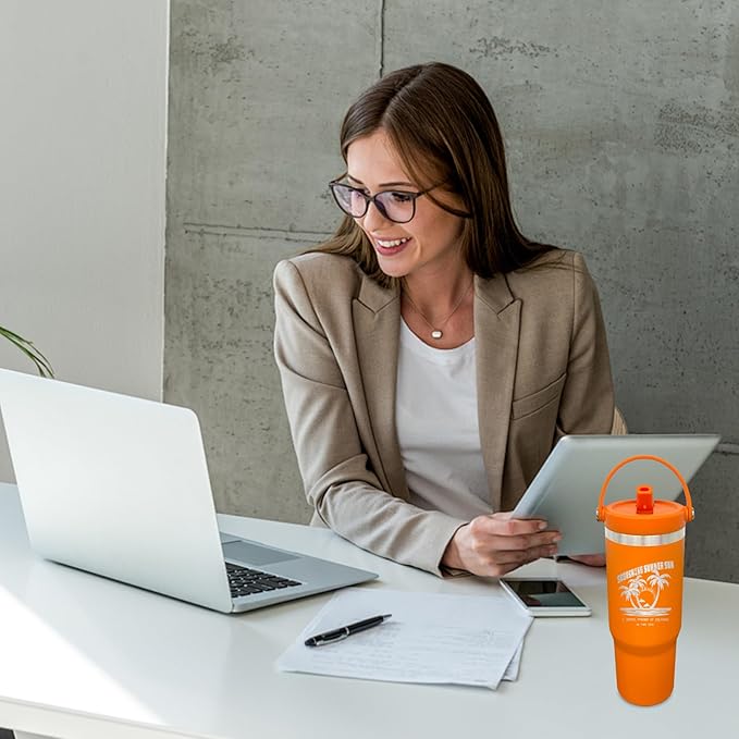 30 oz Tumbler with Handle, Double Wall Vacuum Insulated Tumblers with Flip Straw, Coffee Mug 30oz Powder Coated Cup for Hot and Cold Drinks(Orange,1 pack)