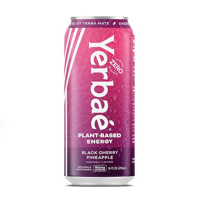 Yerbaé Energy Beverage - Black Cherry Pineapple, 0 Sugar, 0 Calories, 0 Carbs. Yerbae is Energized by Yerba Mate, Plant-Based, Healthy Alternative to Sugary Drinks, 16oz cans (12 Pack) - Bloomnest