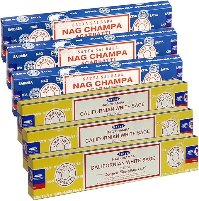 Nag Champa White Sage Incense Sticks & Holder Bundle Variety Pack from House of Satya Incense Sticks and Trumiri TRUMIRI