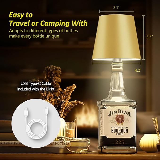 2025 New Wireless Bottle Lamp - LED Bottle Lights for Liquor & Wine Bottles, Cordless Lampshade, Whiskey Bottle Top Light, Bottle Stopper Night Light Kit, Rechargeable 3-Tone Touch-Dimmable - Bloomnest