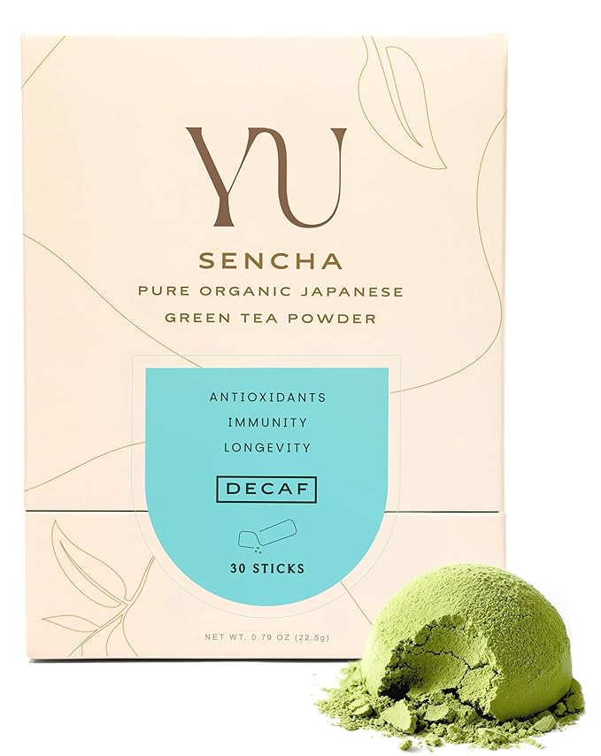Yu Tea Decaf Organic Sencha Green Tea Powder, 30 Instant Packets | Rich in Antioxidants, EGCG, & L-Theanine | Pure Japanese First Harvest Leaf | Caffeine-Free & Unsweetened | Single Serve Sticks - Bloomnest
