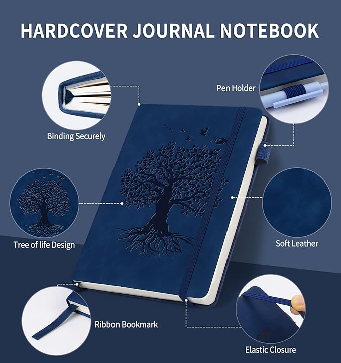 Lined Journal Notebook for Women Men, A5 Hardcover Leather Journals for Writing, 200 Pages Thick Paper, Daily Journal Notebook for Work, School, Note Taking, Business, Travel, College Ruled - Bloomnest
