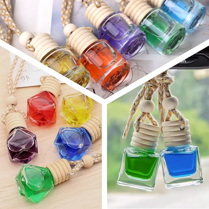 Hanging Car Air Freshener Diffuser, 60Pcs 8ml Empty Glass Essential Pendant Bottles, Automotive Oil Aromatherapy Fragrance Perfume jars - Bloomnest