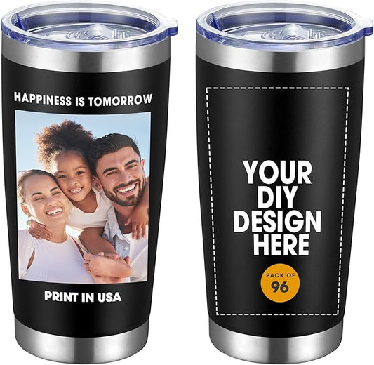 Personalized Custom Tumbler Print in USA 96 Pcs 20oz Stainless Steel Coffee Cup with Lid & Straw Double Wall Insulated Tumbler with Colorful Text Logo Photo - Bloomnest