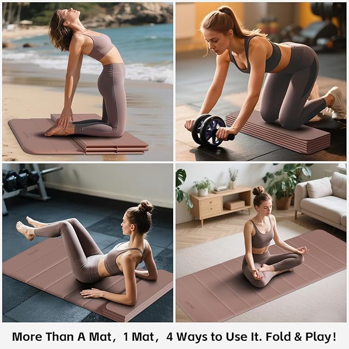 Extra Thick Foldable Yoga Mat-0.4" (10mm), SGS Certified TPE, Non-Slip & No Smell, 12-Fold Design for Ultra Portability And Easy Storage | for Yoga, Gym, Pilates, and Home Workouts, 76" x 26" - Bloomnest