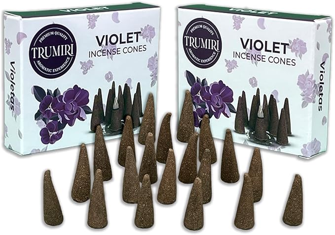 Violet Incense Cones - Total 20 Cone Incense - Dual Pack of 10 Insence Cones - Incense Cones Scented - Cone Incense Scents - Insense Cones - Incent Cone TRUMIRI