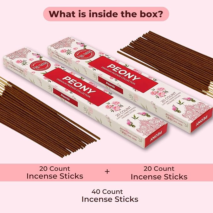 TRUMIRI Peony Incense Sticks - Total 40 Sticks - Dual Pack of 20 TRUMIRI