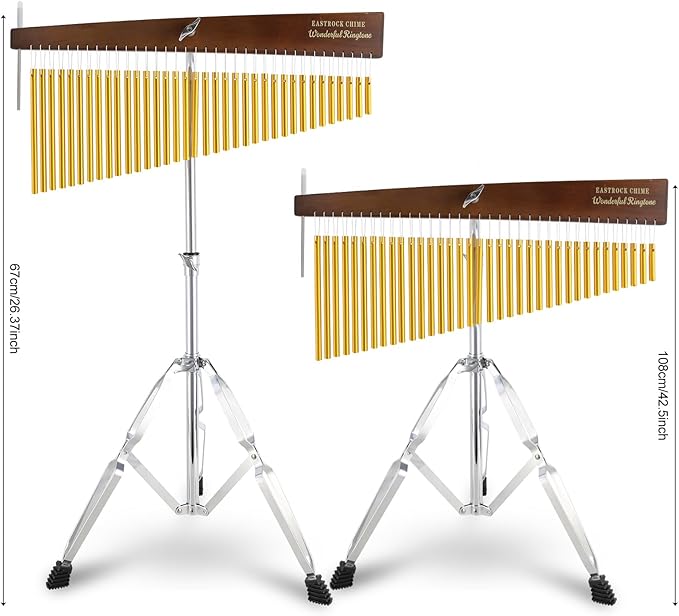 EASTROCK 36 Note Chimes Slant Style Musical Instruments Percussion Instrument European Ash Single-row Chime Bar Chimes Percussion Height-Adjustable Stand Gold - Bloomnest