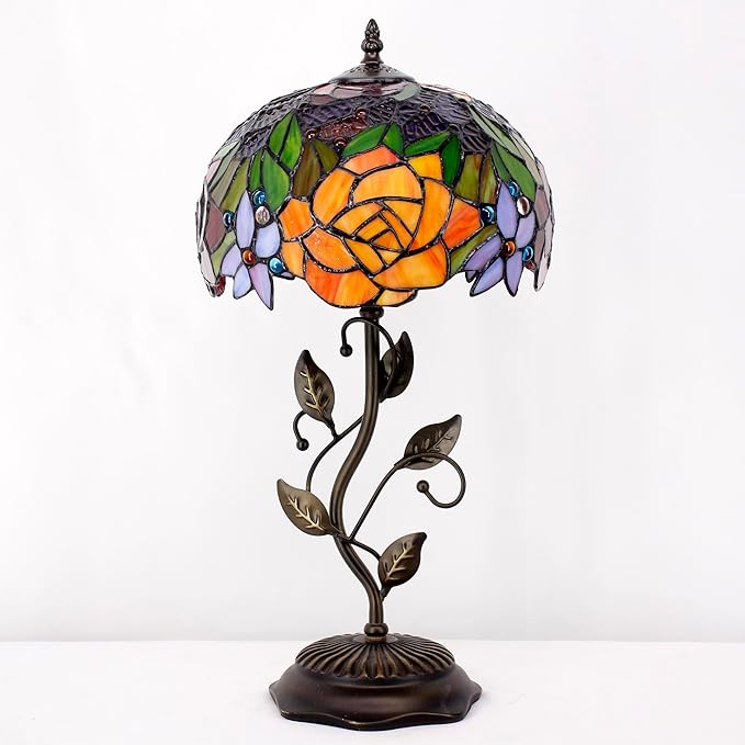 Tiffany Lamp Table Lamp Stained Glass Desk Lamps 10X10X19 Inches Reading Light Decor Bedroom Living Room (Red Rose Style) - Bloomnest