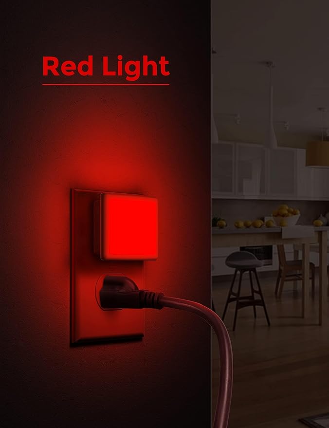 L LOHAS LED Red Night Lights Plug into Wall 2-Pack, 0.3W Plug in Night Light, Dusk to Dawn, Bright Nightlight Auto-On/Off, for Adults Kids Room Bedroom Bathroom Hallway Kitchen, Non-Dim - Bloomnest