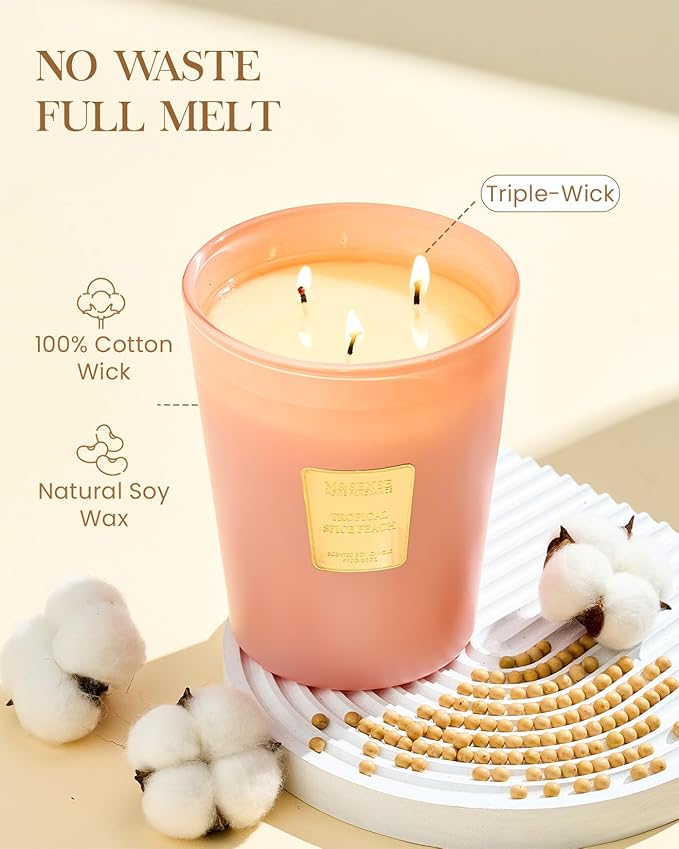 M&SENSE Tropical Spice Peach Scented 35oz 150H Burn Time, 3-Wick Natural Aromatherapy Candle Highly Scented Long Lasting, Home Fragrance Housewarming Gifts New Home Gift Ideas - Bloomnest