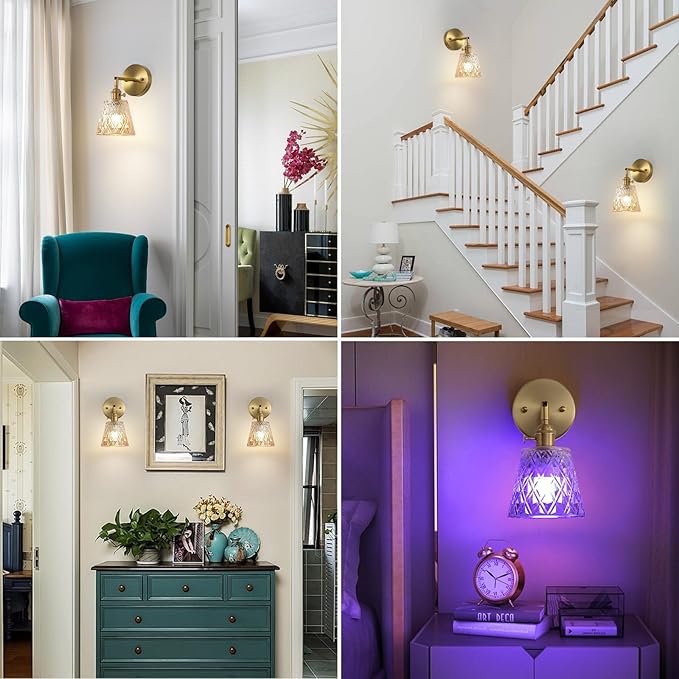 2 Pack Vintage Battery Operated Wall Sconces, Flower Amber Lampshade & 180 Degree Adjustable, Wireless Rechargeable RGB Wall Light with Remote Control, for Bedroom Living Room Hallway Aisle - Bloomnest