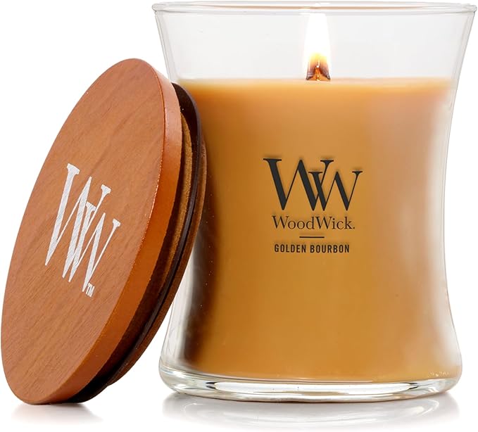 WoodWick Golden Bourbon Holiday Candle Gifts for Women and Men, 9.7 oz Medium Hourglass Candle with Crackling Wick - Bloomnest