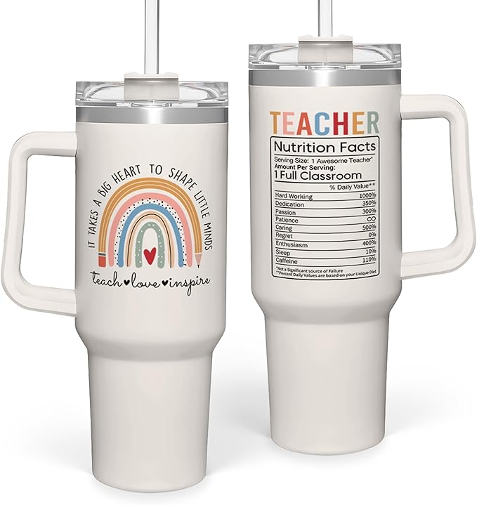 SANDJEST Teacher Appreciation Gifts - It Takes a Big Heart 40oz Stainless Steel Tumbler with Handle - Thank You Gift for Teacher's Day & Graduation - Bloomnest