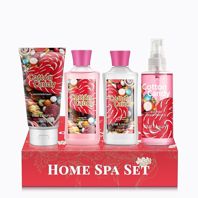 Cotton Candy Bath & Body Kit,3 Fl Oz-4PCS, Home Spa Set Including Body Lotion, Shower Gel, Body Cream, and Fragrance Mist-Ideal Skincare Gift - Bloomnest