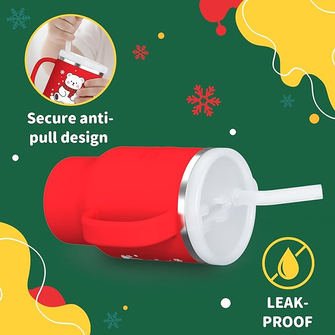 Bella's Friends Christmas Mini Tumbler- 9 0z Toddler Sippy Cup, Flexible Straw, Stainless Interior & Silicone Body, Christmas Gift for 1-3 Years Old Girls & Boys, Gingerbread Man & Polar Bear (2 Pack) - Bloomnest