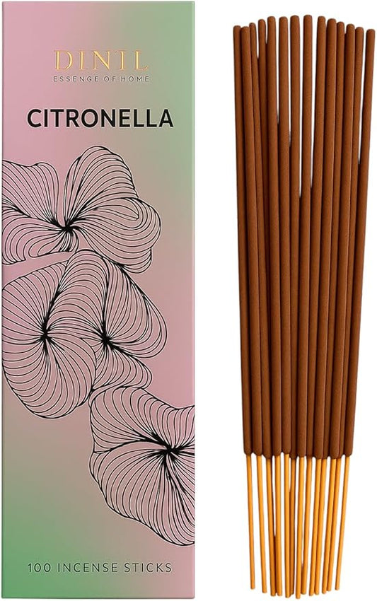 Dinil Citronella Incense Sticks – 100 Sticks | Hand-Rolled, Charcoal-Free | Clean Burn, Low Smoke | Aromatic Incense for Meditation, Yoga & Home Fragrance Dinil