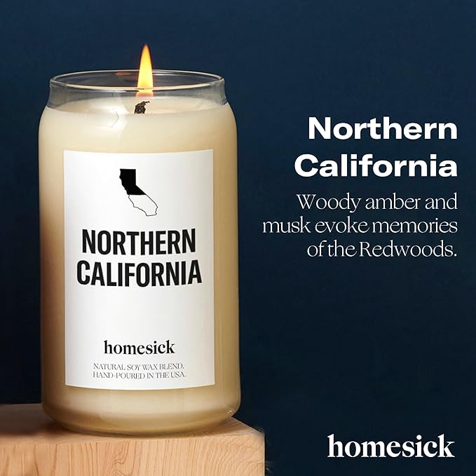 Homesick Scented Candles for Home (California Norcal) - 13.75 oz Long-Lasting Soy Wax Jar Candle for Women & Men for All Occasions, 60-80 Hours Burn Time - Notes of Pear, Vanilla & Amber - Bloomnest