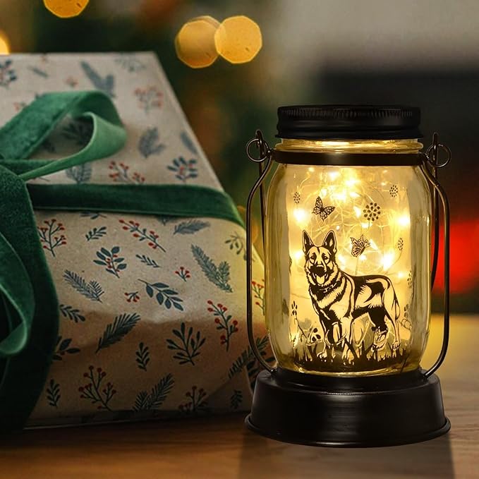 German Shepherd Gifts for Women/Men, German Shepherd Solar Lanterns Dog Mom Birthday, Dog Lovers Lantern, Pet loss Pet Memorial Lights, Solar Garden Decoration Outside for Yard, Patio,Backyard,Porch - Bloomnest