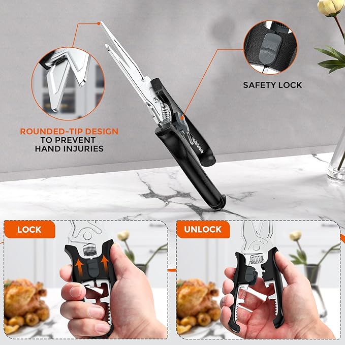 Multifunctional Kitchen Scissors - Kitchen Shears with Magnetic Holder & Safety Lock, Heavy Duty Poultry Shears, Stainless Steel for Chicken Meat Cutting Turkey, Vegetables - Bloomnest