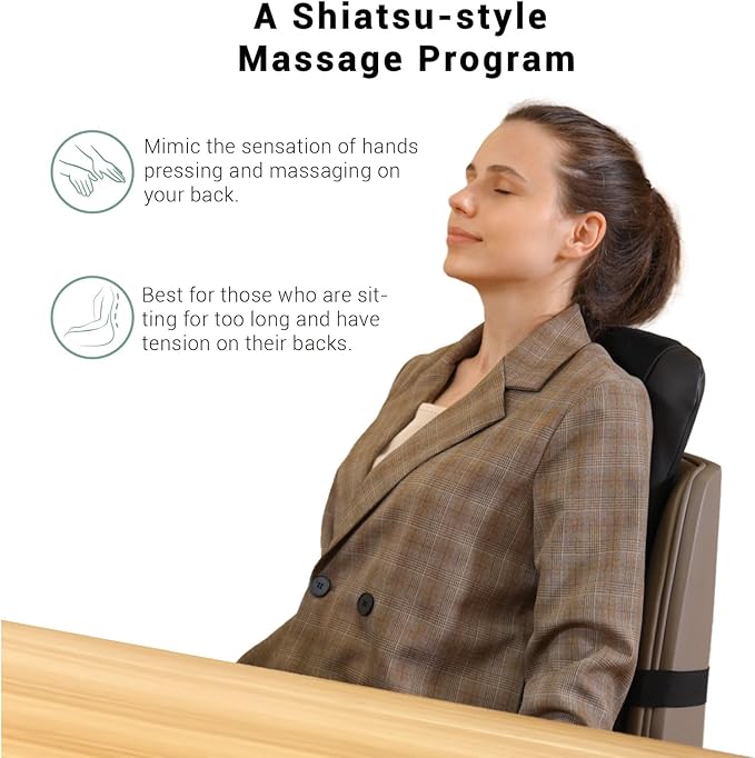 Mynt Black Acupressure Massage Chair Pad with 4 Deep Kneading Nodes, Shiatsu Back Massager for Chair with Heat, Heated Back Massage with a Cushion for Deep Tissue, Gift for Christmas - Bloomnest