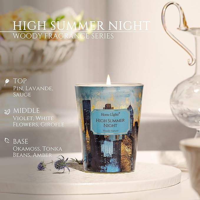 HomeLights High Summer Night Scented Candles | 6.7oz Soy Candles Industrial Chic Large Candle Jars | Ideal Candle Gifts for Events, Home Decor Stress, Relief & Relaxation - Bloomnest