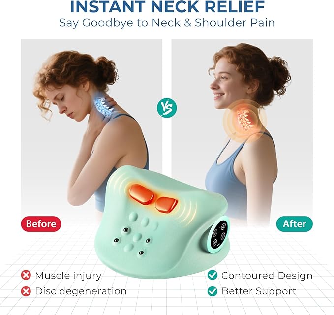 YOUKADA 2025 Upgarded Neck Massager, 3 in 1 Modes, Shoulder Relaxer, Neck Stretcher with Heat for Pain Relief, Ergonomic 26°Shoulder Massager, Portable for Car/Office/Home (Green) - Bloomnest