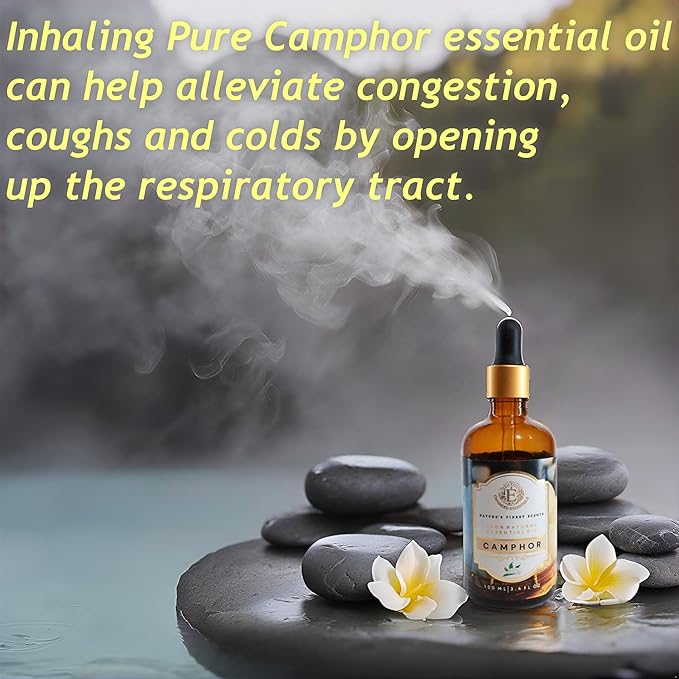 Luxurious Camphor Essential Oil by Enhanced Essentials| Slow Distilled & Pure| for Home Cleaning,Diffusers,Steamers,Aromatherapy,Bath,Massage,Soap & Candle Making| 3.38 fl oz (100 ml) - Bloomnest