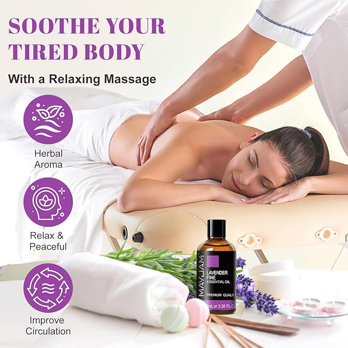 MAYJAM Lavender Fine Essential Oils 3.38 FL.OZ Pure Lavender Fine Oil for Massage Skin Care Hair Care Diffuser Candle and Soap Making - 100ml - Bloomnest