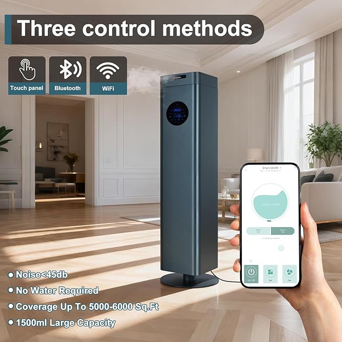 Upgrade Waterless Essential Oil Diffuser with WiFi & Bluetooth Control Cold-Air Diffusion Tech. 6000 Sq. Ft Coverage, 1500ml Scent Air Machine for Whole Home, Spa, Hotel (No Essential Oils) - Bloomnest