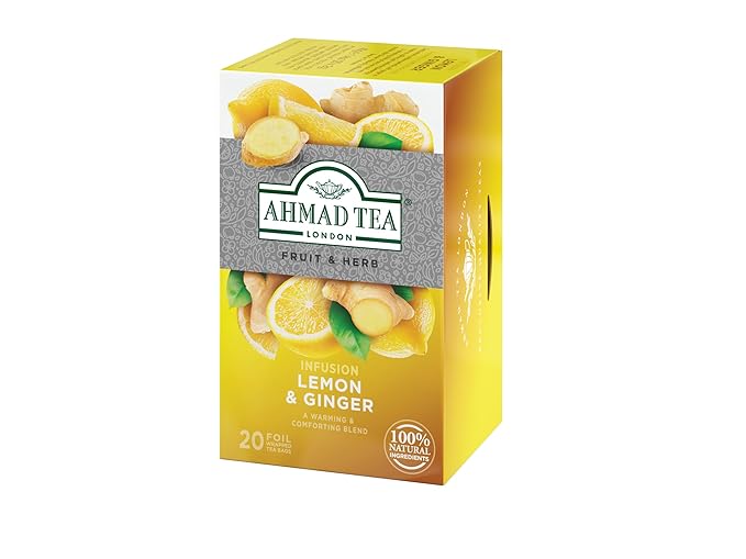 Ahmad Tea Herbal Tea, Lemon & Ginger Teabags, 20 ct (Pack of 1) - Decaffeinated & Sugar-Free - Bloomnest