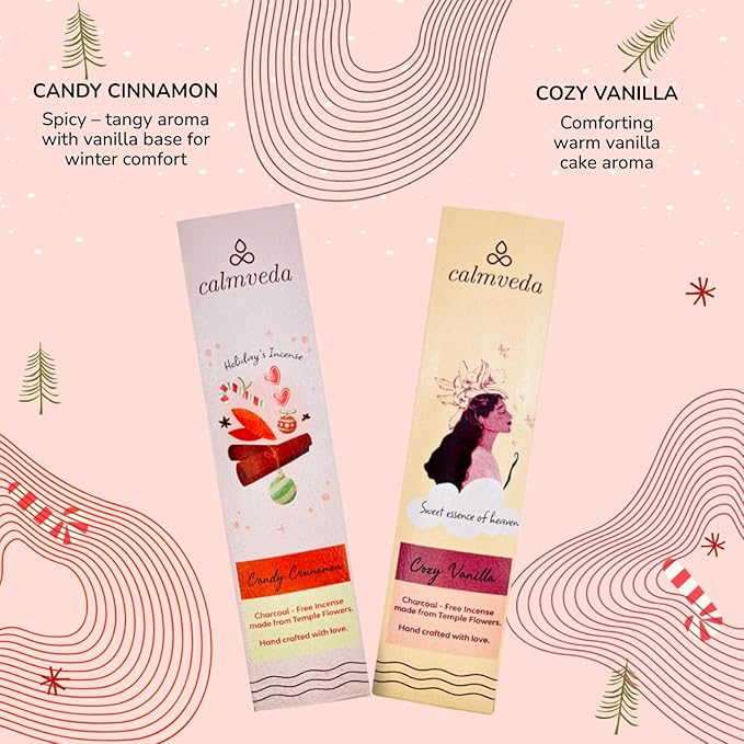 Happy Home Incense Sticks Multipack- (5 Variants) Charcoal Free, Made from Upcycled Flowers | Insense Cozy Warm Sticks Like Vanilla Cake, Balsam Cedar, Rose & Cinnamon | Perfect Incense Gift Set