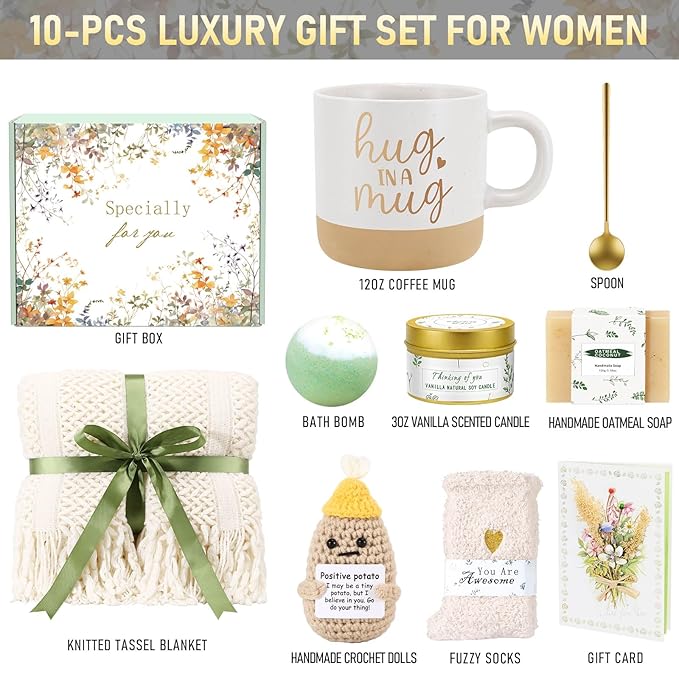 Valentines Day Gifts for Her Mom Friend Sister, Birthday Gifts for Women Self Care Spa Gift Baskets for Women, Get Well Soon Gift Baskets Thinking of You Relaxation Stress Relief Care Package