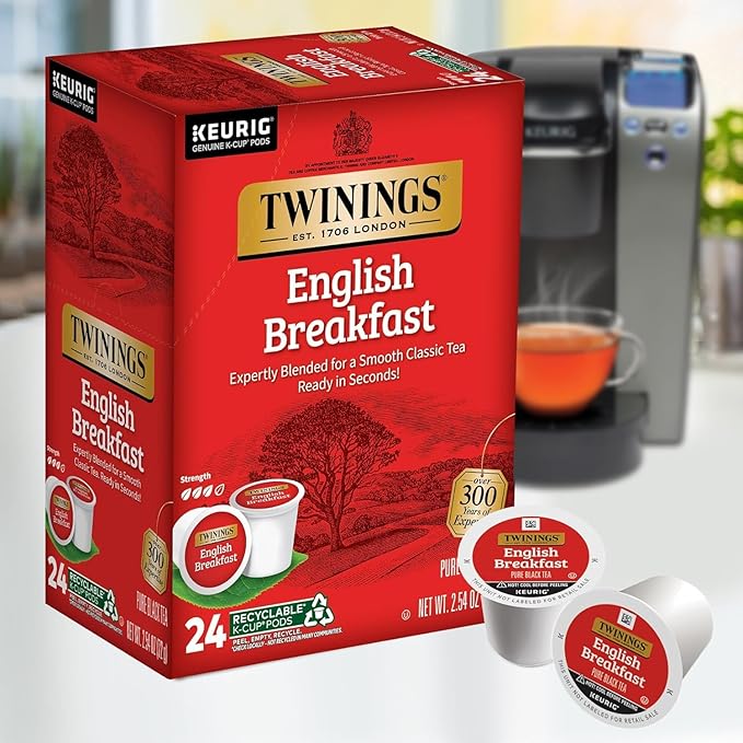 Twinings English Breakfast Tea Single Serve K-Cup Pods for Keurig, Caffeinated, Smooth, Flavourful, Robust Black Tea, 24 Count (Pack of 2) - Bloomnest
