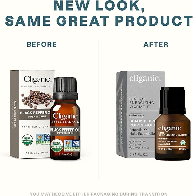 Cliganic Organic Black Pepper Essential Oil, 100% Pure Natural for Aromatherapy | Non-GMO Verified (Packaging May Vary) Cliganic