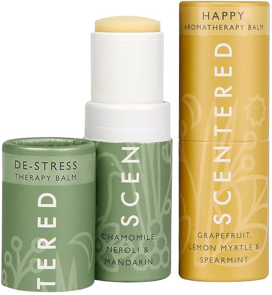 Scentered Aromatherapy Balm Stick Duo for Stress Relief & Positivity - Roll On Essential Oil Blends of Grapefruit, Lemon, Chamomile - Aromatherapy Gifts for Women - De-Stress & Happy - Bloomnest