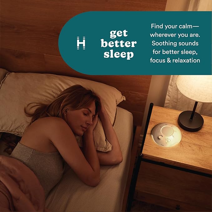 Homedics Sleep Better Portable Sound Machine, Night Light,12 Soothing Sounds Including White Noise, Rain, and Thunderstorm, Ultra-Portable Design, Auto-Off Timer, Ideal for Travel & Baby Sleep, Cream - Bloomnest