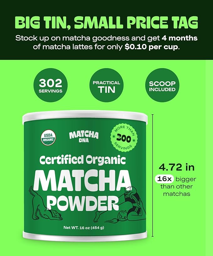 MATCHA DNA Certified Organic Matcha Green Tea Powder (16 oz TIN CAN) - Bloomnest