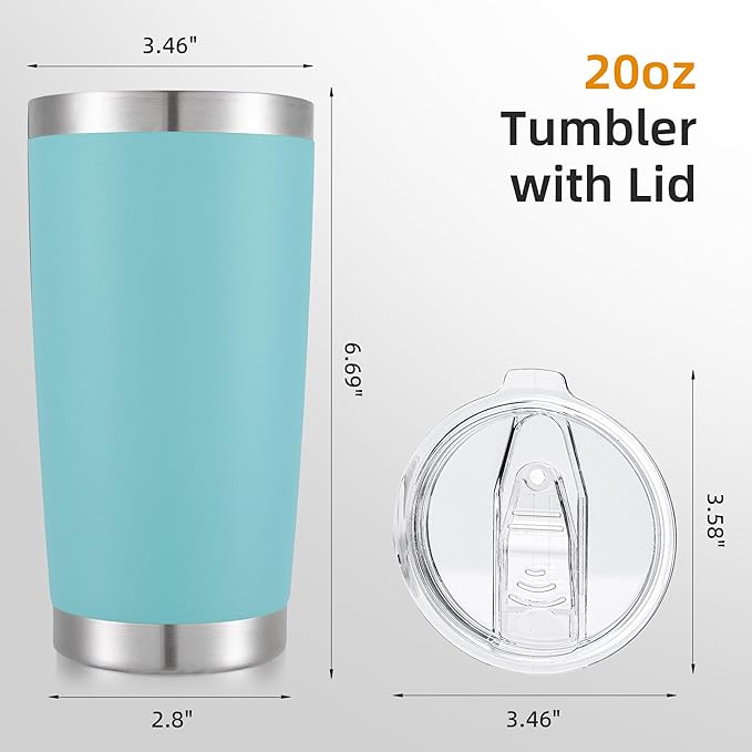 20 oz Tumbler Bulk with Lid Stainless Steel Insulated Tumblers Double Wall Vacuum Coffee Mug Powder Coated Tumbler Cups for Cold and Hot Drinks, Sky Blue, 6 pack