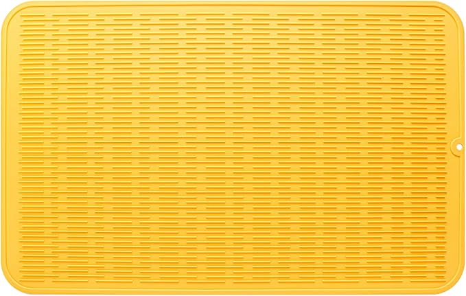 Silicone Dish Drying Mat for Multiple Usage,Easy clean,Eco-friendly,Heat-resistant Silicone Mat for Kitchen Counter or Sink,Refrigerator or Drawer Liner Yellow 3XL 28 inches x 18 inches - Bloomnest