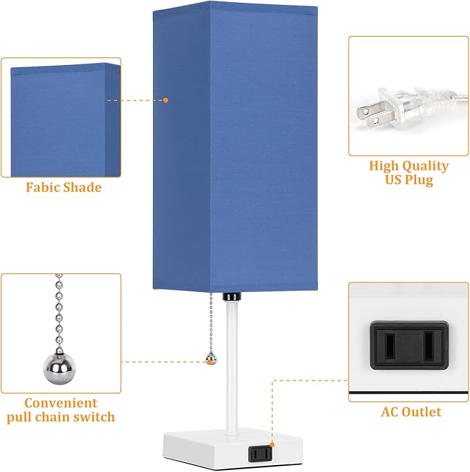 18'' Table Lamp for Bedroom set of 2,3-Color Bedside Lamps with Pull Chain Table Lamps for Night stands ,Small Night Light Lamps with 2 Bulbs Lamps for Living Room Kids Room Office Decor（Blue+White） - Bloomnest