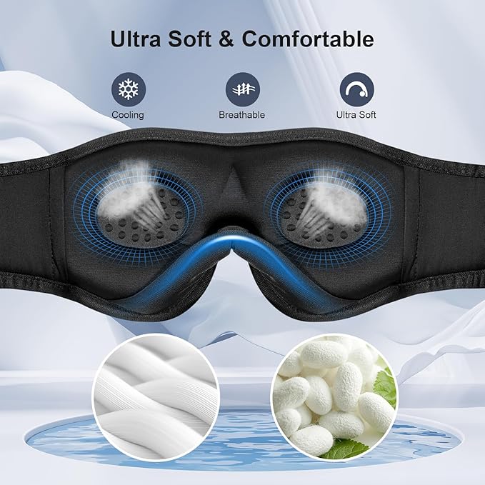 Bluetooth Sleep Headphones Bluetooth Sleep Mask | 3D Eye Mask for Sleeping | 16hrs Playingtime | Light Blocking Eye Mask | Auto - Off Timer | Best for Sleeper | Travel - Bloomnest