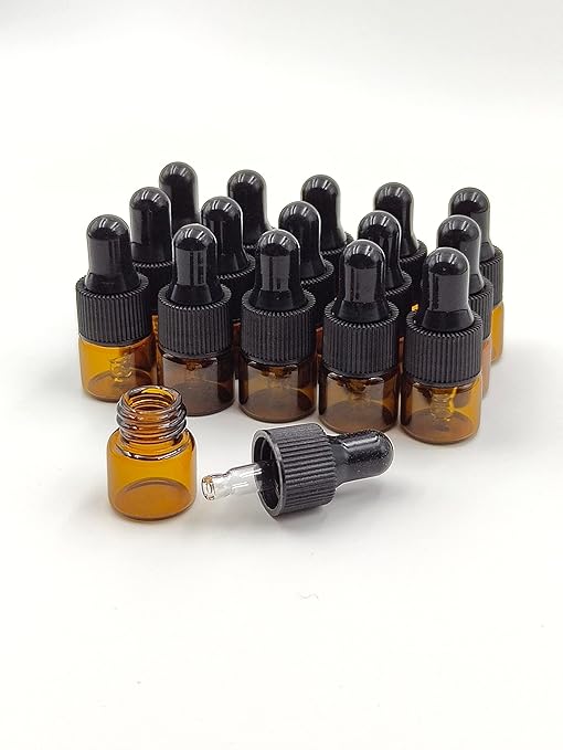 15Packs 1ml Tiny Amber Glass Mini Dropper Bottles for Essential Oils, Cosmetics, and Liquid Small Empty Travel Sample Vials with Dropper and Black Caps YYNGJCK