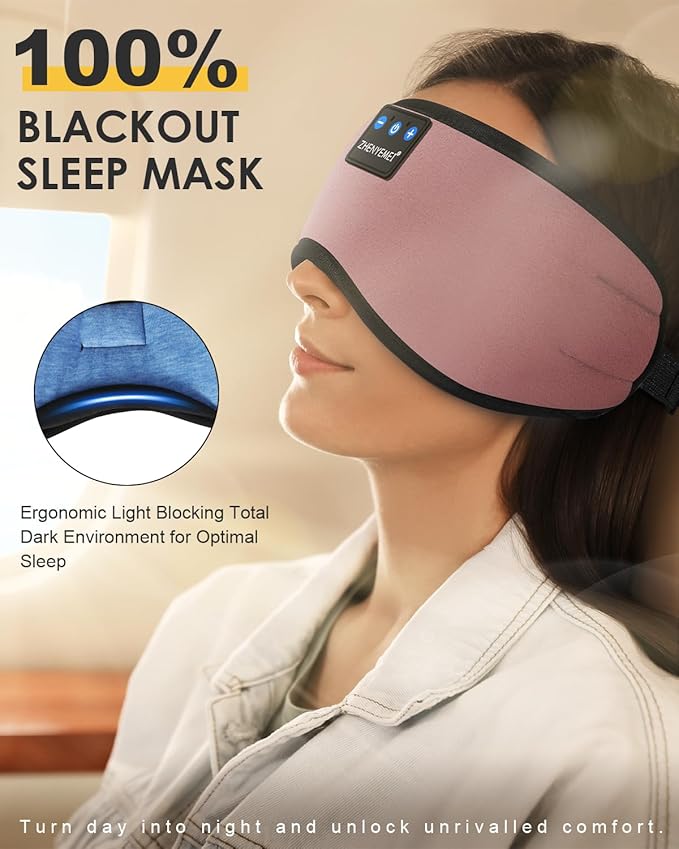 Bluetooth Sleep Mask Headphones 3D Deep Eye Mask with Headphones,Can Play 14 Hours Breathable 100% Blackout Sleeping Mask for Travel/Nap,Sleep Aids with Travel Bag Tech Gadgets for Men Women - Bloomnest