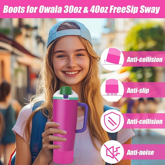 Mity rain 2PCS Protective Silicone Boots for Owala 30oz & 40oz FreeSip Sway Bottles & Tumblers - Accessories for owala, Enhances Stability & Prevents Scratches (Rose Red) Mityrain