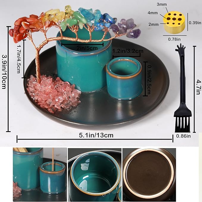 Multifunction Incense and Candle Holde, Crystal Tree Palo Santo Burning Sage Burner, Smudge Bowl Ash Catcher, Coffee Table Centerpiece Decor for Living Room, Women Gifts for Christmas - Bloomnest