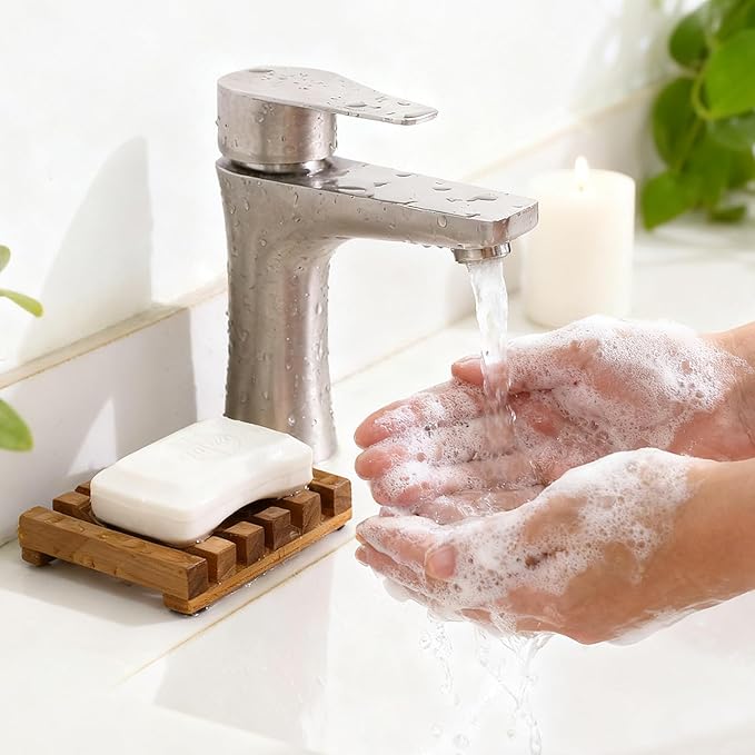 2PCS Slotted Bar Soap Holder Teak Wood by HTB, Kitchen Wooden Sponge Holder, Self Draining Soap Dish for Shower, Sink, Bathroom, Bathtub, RV - Bloomnest
