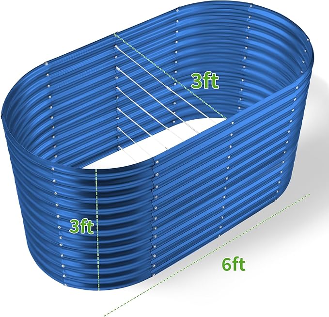 Land Guard 6x3x3ft Oval Galvanized Raised Garden Beds, Large-Capacity Metal Planter Box Outdoor, Durable Deep Raised Garden Bed 3ft Tall, Raised Beds for Gardening Vegetables, Royal Blue - Bloomnest