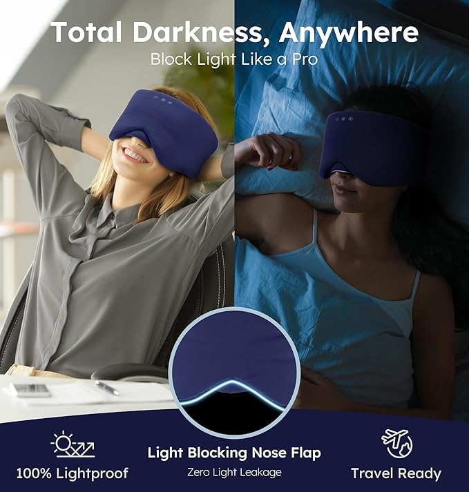 Luxury Bluetooth 5.4 Sleep Mask for Adults - Ice Fiber Cooling & HD Sound, 100% Light Blocking Adjustable Eye Cover for Travel & Side Sleepers - Soft Sleep Headphones with 10H Playtime - Bloomnest